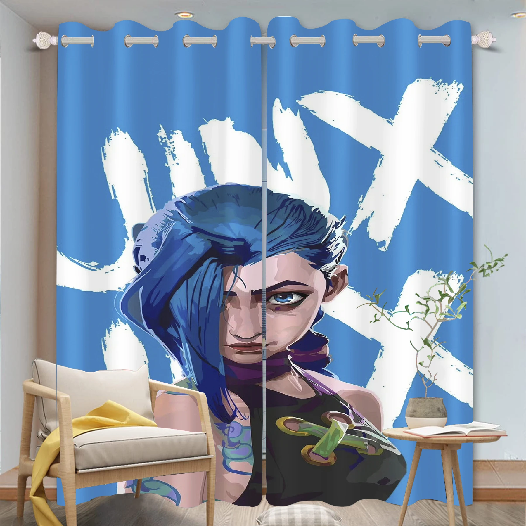 Cartoon Arcane Jinx Wallpaper Game Blackout Curtain Animated Fashion Printing Suitable for Bedroom Kids Room Decoration