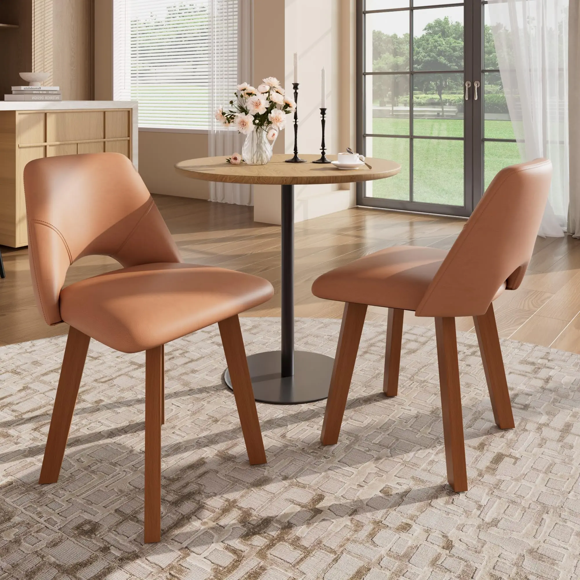 Dining Chairs Set of 2, PU Leather Upholstered Kitchen Chairs, Wood Frame, Padded Modern Armless Chairs For Dining Room Patio
