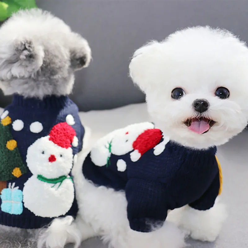 Embroidered Lily  Dog Clothes Pet Knit Sweater Poodle Pullover Puppy Warm Winter Clothes Bichon Christmas Gift  XS-XL