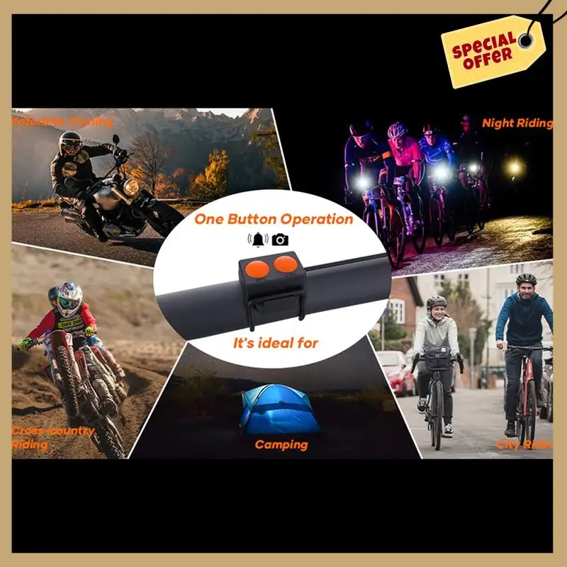 

1080P 30FPS Multifunction Cycling Camera Bicycle/ Motorcycle Camera Rainproof With LED Flashlight Bike Horn-WMAN