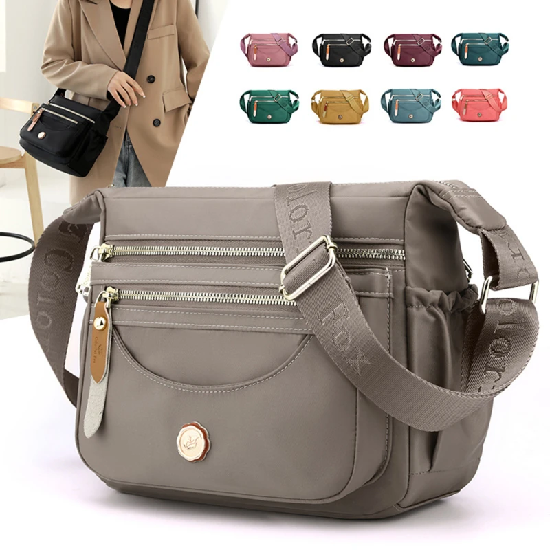 Multi Layered Shoulder Bag Large Capacity Women Handbags Fashion Nylon Waterproof Crossbody Bags Purses Solid Zipper Tote Bag