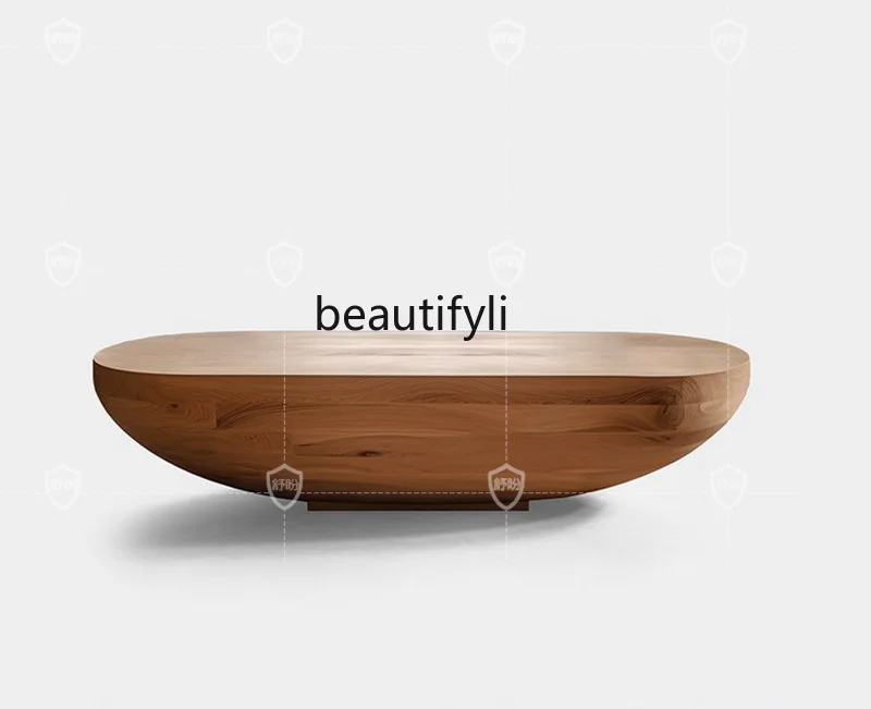 Mid-Ancient Solid Wood Oval Tea Table Retro Style Art Designer Living Room Oval Long End Table Surprised Silence