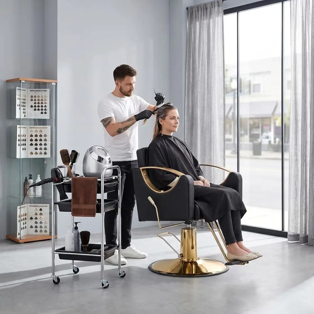 Hydraulic Reclining Salon Chair for Barbers and Stylists, 360° Swivel, Max 440lbs Capacity