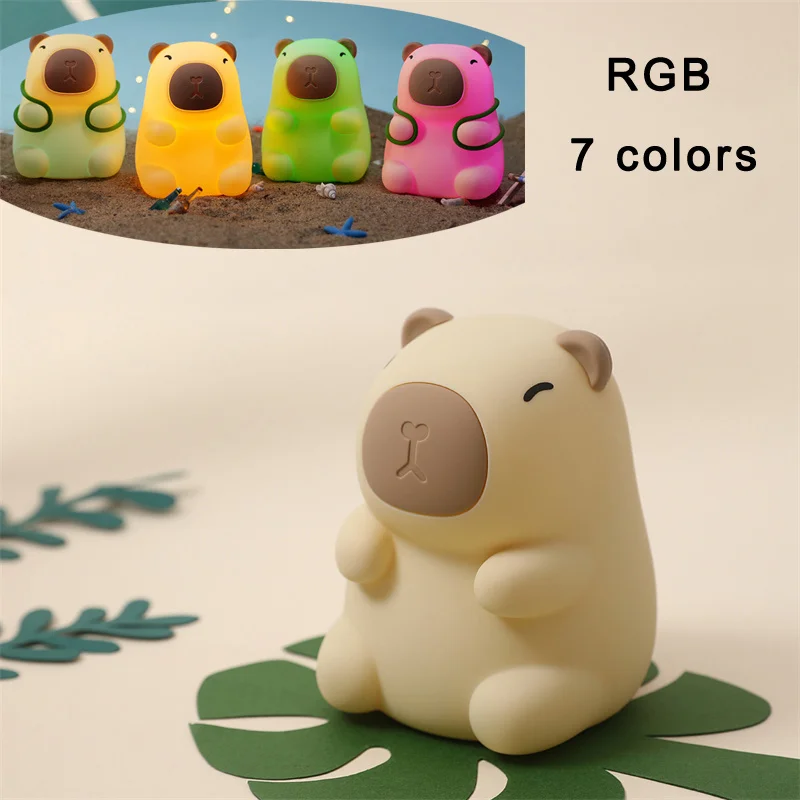 Cute Silicone Mango Capybara Night Light RGB Timing Function Nightlight Gift USB Rechargeable Animal Touch Bedside Sleep Lamp