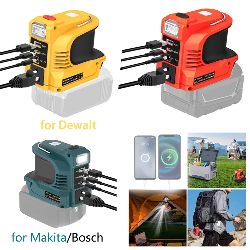 

180W Power Adapter For Makita/Bosch/Dewalt/Milwaukee18V/20V Battery DC 20V to AC 110-120V Power Inverter with LED Light