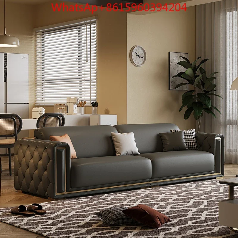 American leather sofa living room 2022 new simple 3-meter brown top layer cowhide three or four-person in-line sofa