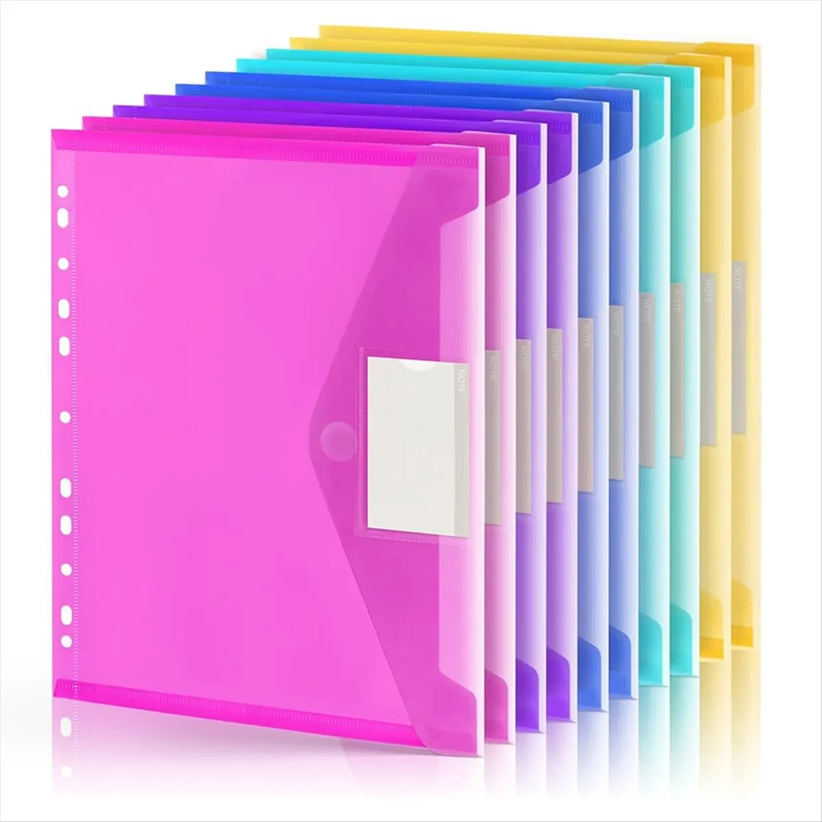ABJS 10 Pack File Folders, 11 Ring Plastic Envelopes, Clear Folder for Documents with Label, 3 Ring Binder Pocket Organizer