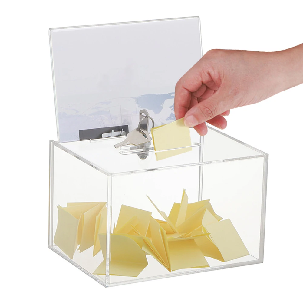 Acrylic Suggestion Box with Lock and Sign Holder Raffle Ticket Container Clear Ballot Box for Voting Charity Ballot Suggestions