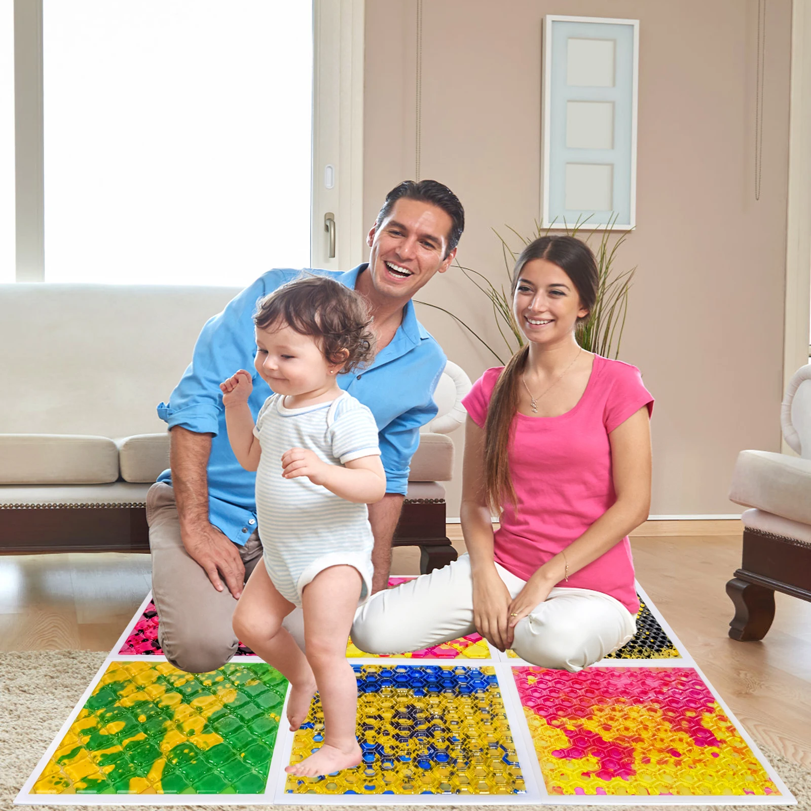 Carreaux sensoriels colorés pour enfants, sensoriels multicolores, expériences sensorielles vibrantes, zones de jeu, 6 pièces