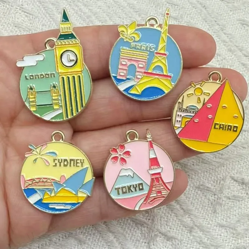 10pcs World Famous Building Charm for Jewelry Making Enamel Necklace Pendant Bracelet Diy Accessories Craft Supplies