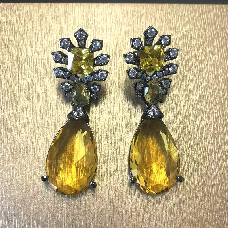 Bilincolor Vintage Yellow Cubic Zironia Earring for Women