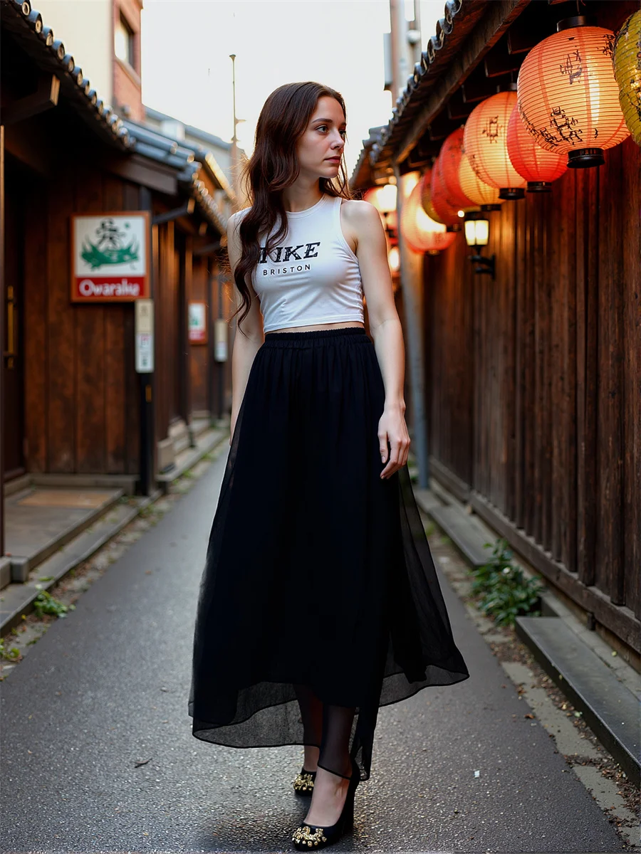 กางเกงชีฟองทรงขาบานเอวยางยืด ผู้หญิง 2025 ฤดูร้อน ผู้หญิง ฤดูใบไม้ร่วง ผ้ามีเท็กซ์เจอร์ ทรงขาบานเล็กน้อย สไตล์นักเรียน นักศึกษา ทันสมัย ดูอ่อนเยาว์