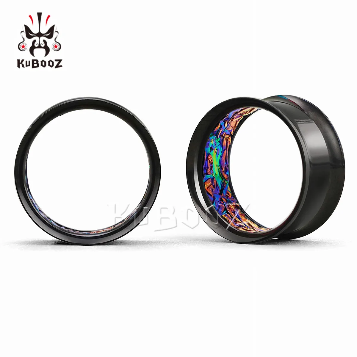 KUBOOZ Unisex Punk Double Flared Edelstahl Ohrstreckerschlaufen, schillernde Crackle-Innenohrtunnel, 2er-Set Piercing-Schmuck