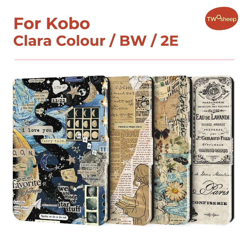 Twosheep 6-inch Case for Kobo Clara BW Clara Colour Clara 2E TPU Magnetic Flip Auto Wake Sleep TPU soft Cover Ins Style