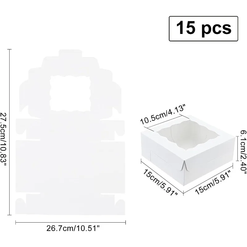 20 Pcs Bakery Box White Bakery Boxes Cupcake Boxes Kraft Packaging Boxes with Window for Cookies Small Cakes Muffin in Proposal