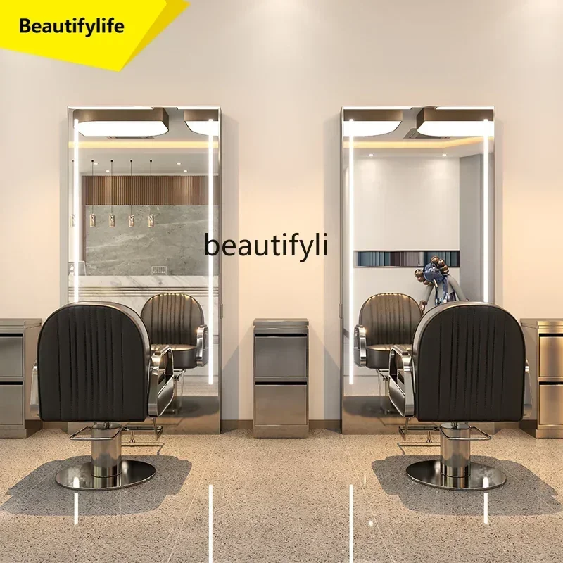 Q181 L6 lt Barber Shop Dressing Table Hair Salon Hot Dyeing Floor HD Stainless Steel Hair Salon Double Mirror