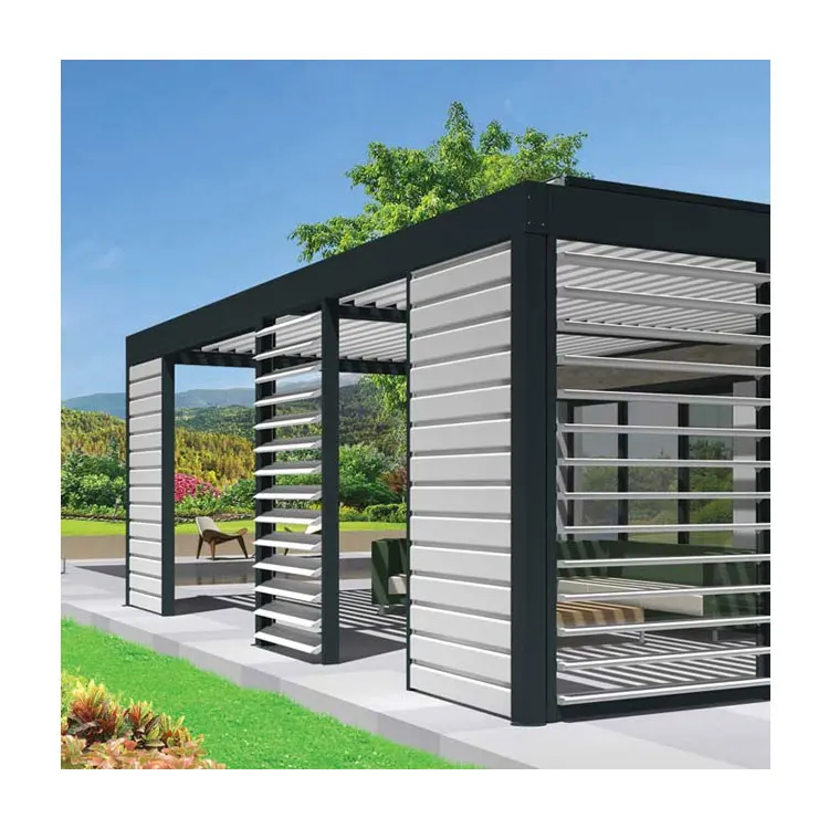 

Customized Pavilion Bioclimatic Gazebos Sun Shading Electric Retractable Patio Roof Aluminum Pergola Set