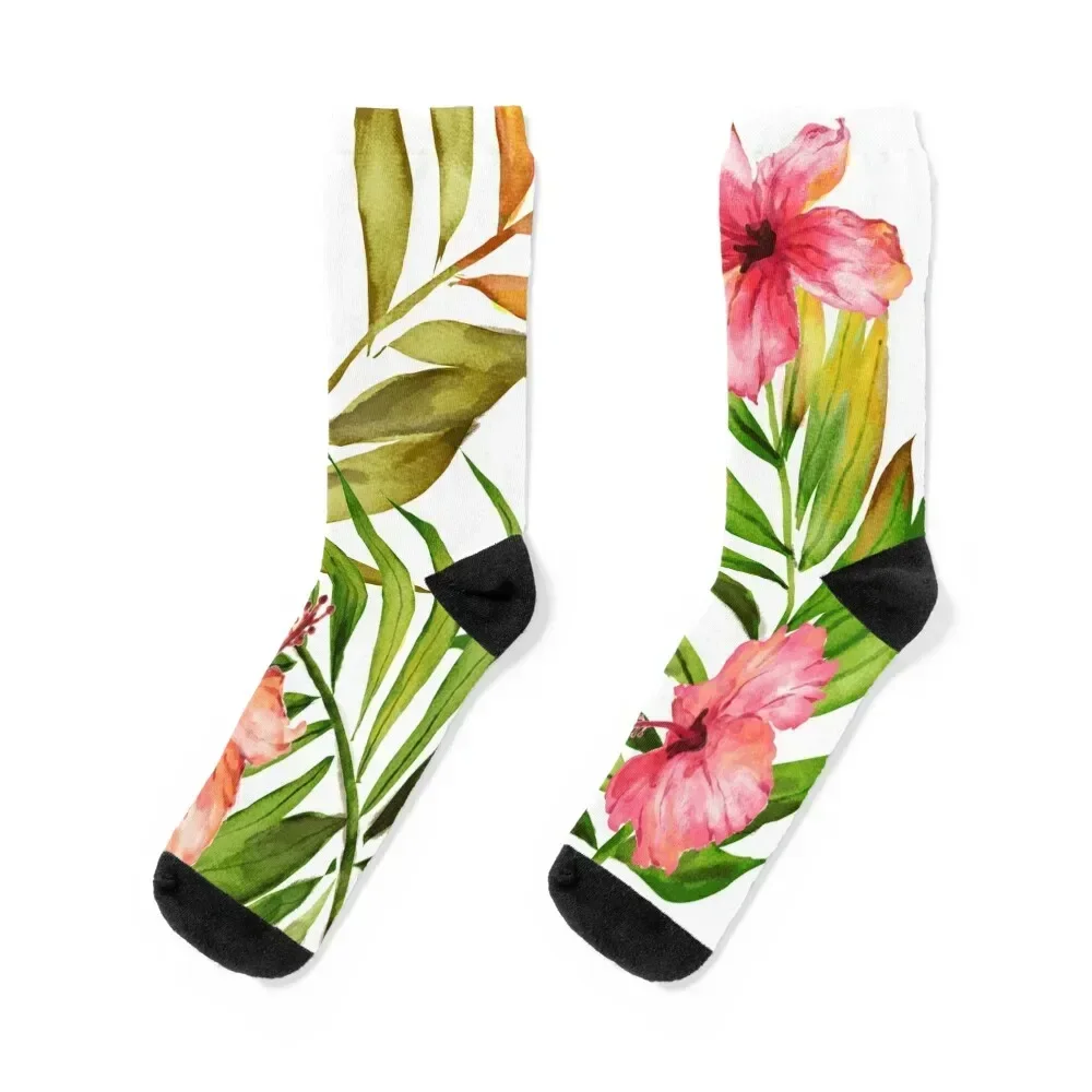 

Aloha Tropical Hawaiian Floral Watercolor Socks Antiskid soccer fashionable luxury moving stockings Men's Socks Luxury Women's