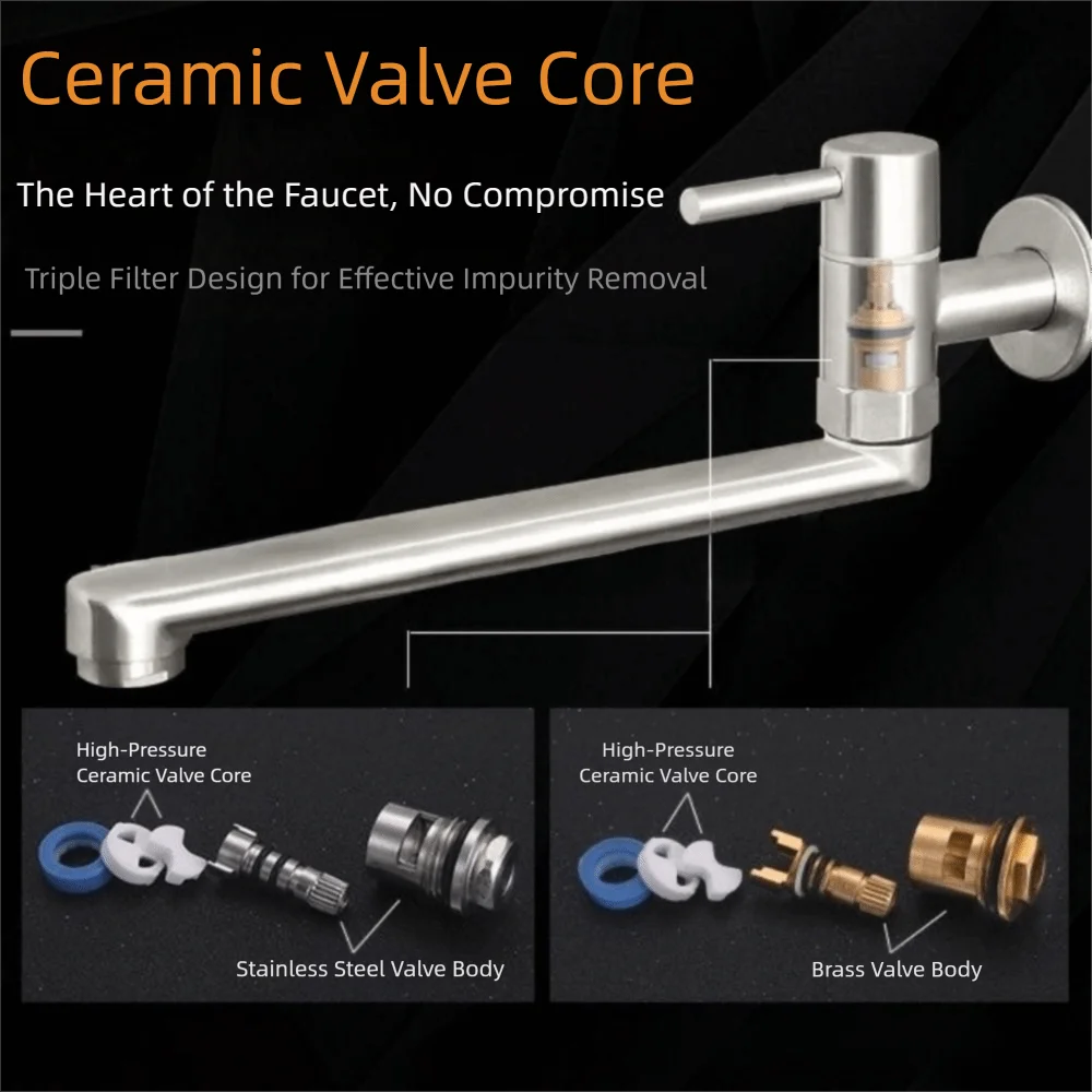 180 °   Rotation Wandmontage Waschbecken Wasserhahn Rutschfester Griff Rostfreier Küchenarmatur Verlängerter Auslass Einfache Installation