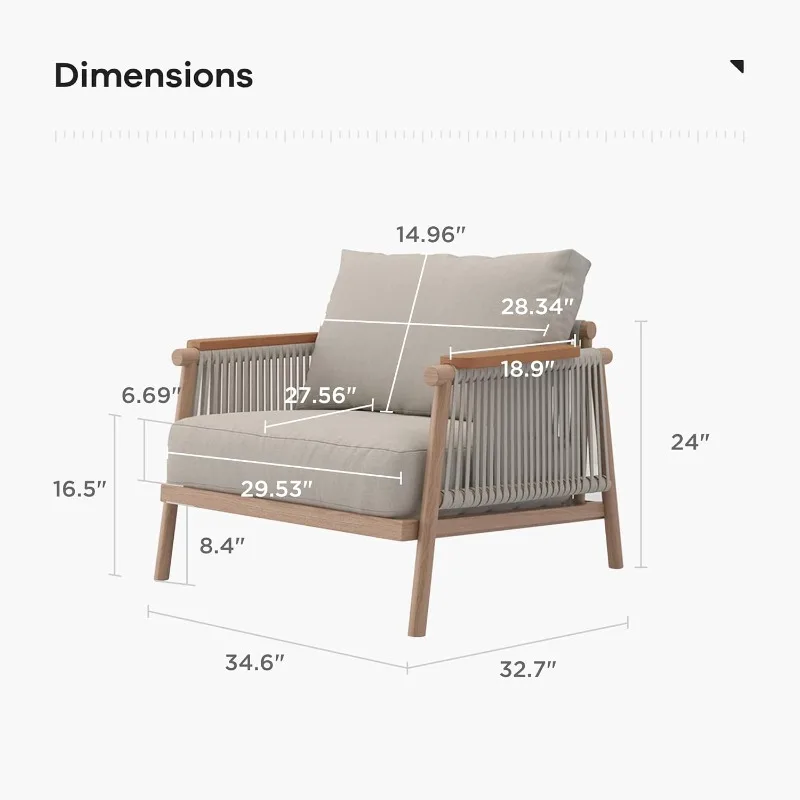 Modern All-Weather Aluminum Outdoo  Olefin Fabric Sunroom Backyard Furniture, Light Khaki, Armchair