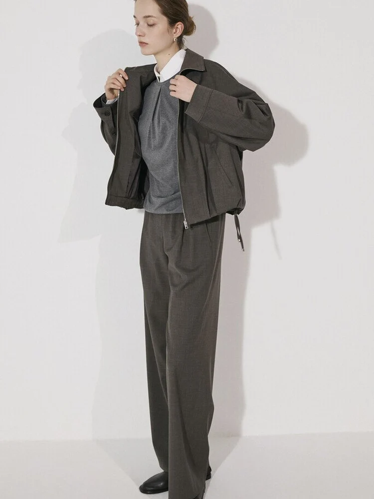 

Весна 2026: Новый корейский стиль, простой рабочий костюм, свободные брюки с эластичным поясом, утягивающие повседневные брюки и куртка, комплект из двух предметов для женщин