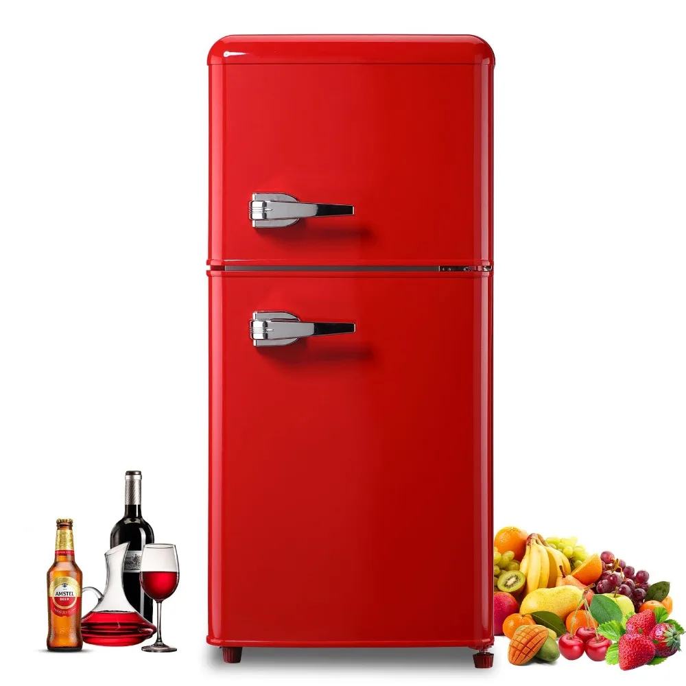 Mini Refrigerator with Freezer 3.5 Cu.Ft, Mini Fridge with 7 Settings Temperature, Adjustable Shelves for Apartment,Office, Red