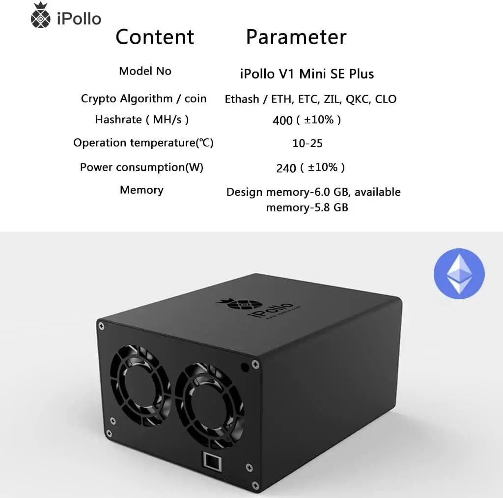 Kup 2, a otrzymasz 1 gratis Nowy iPollo V1 Mini SE Plus Miner 400MH/s 240W z zasilaczem Ready Stock Home MiningOpens in a new window or tab