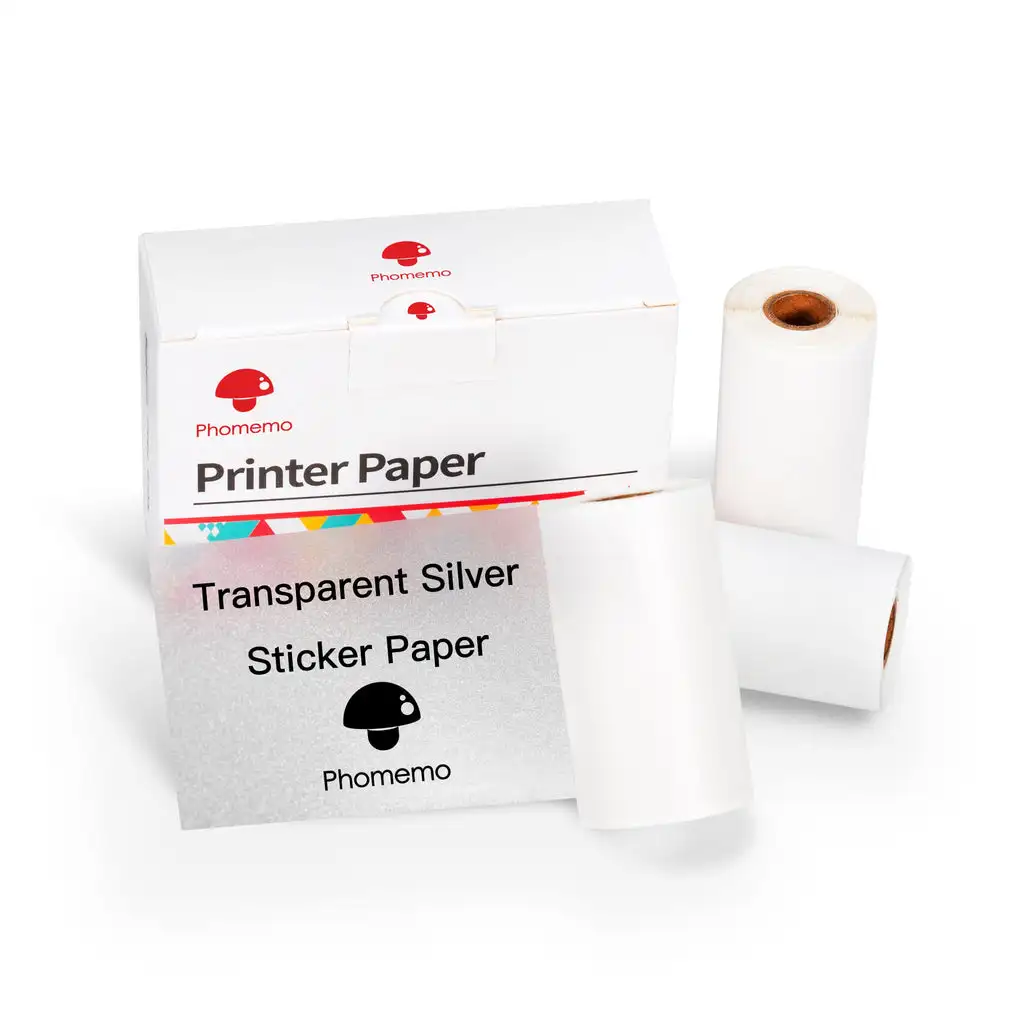 Phomemo Thermal Paper Silver Glitter Sticky Sticker for M02 M02S M02Pro Adhesive Label Rolls Width Thermal Sticker Paper