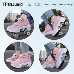 Latest  Boys  Teens Street Roller Shoes Double Wheel Casual Running Shoes  Indoor And Outdoor Beginners Parkour Skate Shoes