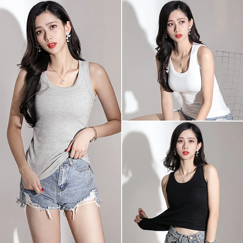 

Summer Slim Sleeveless Vest Women Round Neck Tops Casual Tank Tops Elastic Ribbed Tank Top Sexy Basic Shirt Tee Pure Color Tees