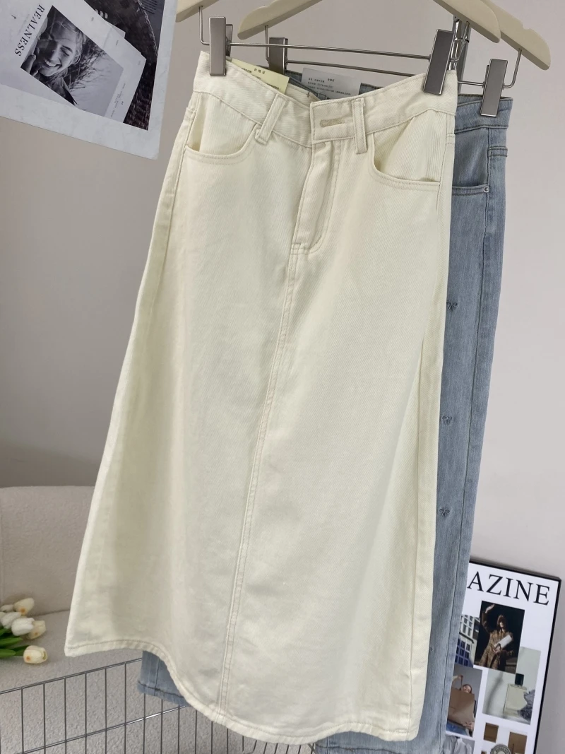 

Элегантная джинсовая юбка миди А-силуэта с высокой талией, универсальная, модная, летняя, для женщин, в стиле кэжуал/офисный стиль