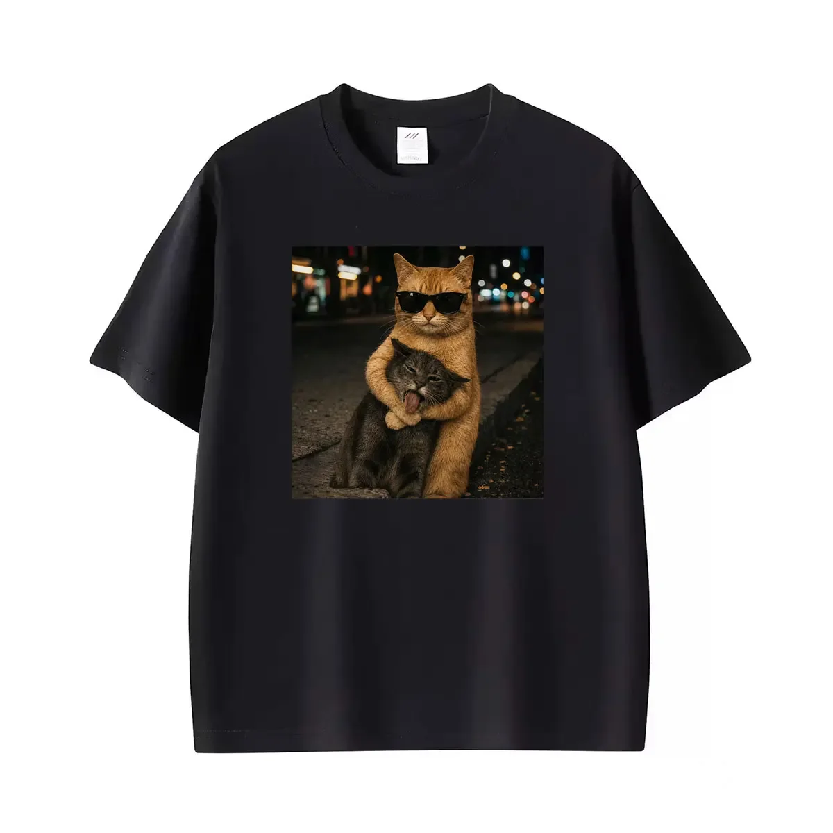 Funny Hugging Cats Vintage Graphic T Shirt  Clothing Fashion Oversized Loose T-shiCasual T-shirt Streetwear