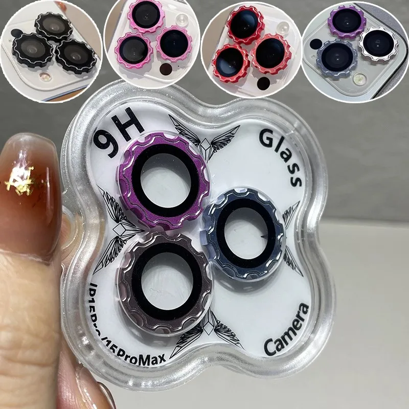 Screw Cap Camera Lens Film Glass On iPhone 16 15 14 13 12 11 Pro Max Plus Mini Metal Ring Camera Protector For Apple Back Capa