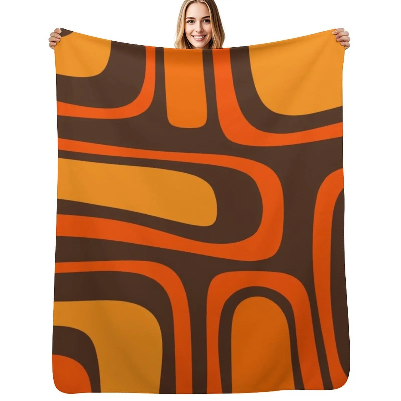 Palm Springs Retro Mid-Century Modern Abstract Pattern in 70s Brown and Orange Throw Blanket Camping Loose Soft Beds Blankets