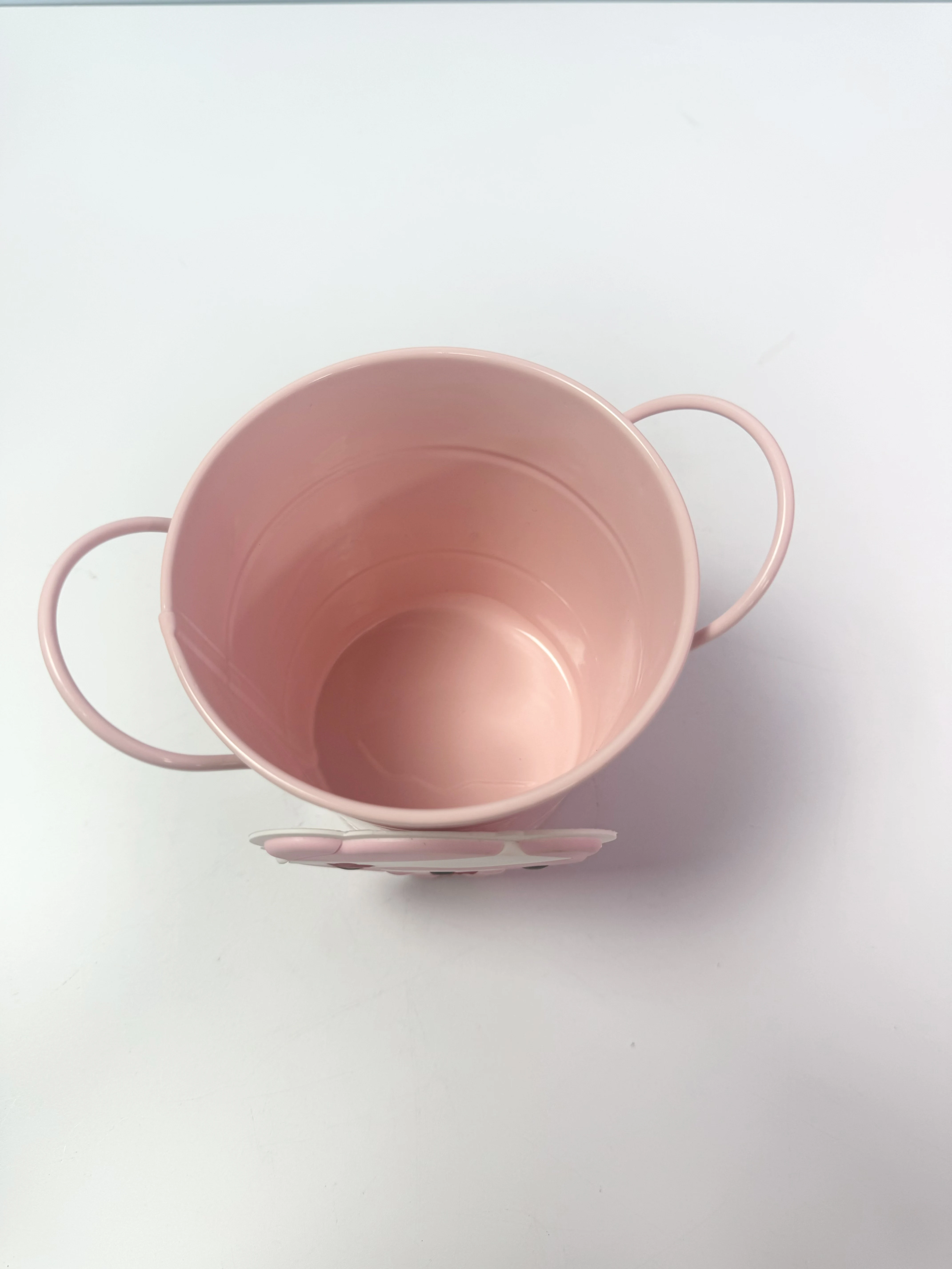 Kawaii Pink Small Metal Pail Cartoon Bear 3D Patch Mini Iron Bucket Desk Stationery Storage Flower Vase Gift Container