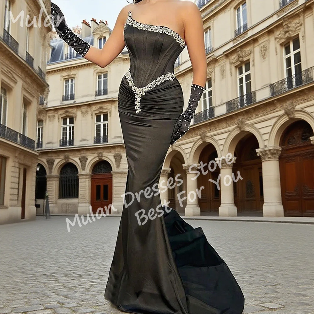 

Customized Black Beads Long Evening Dresses for Special Occasions Satin Floor Length Mermaid Women Prom Gala Party Dress 2025