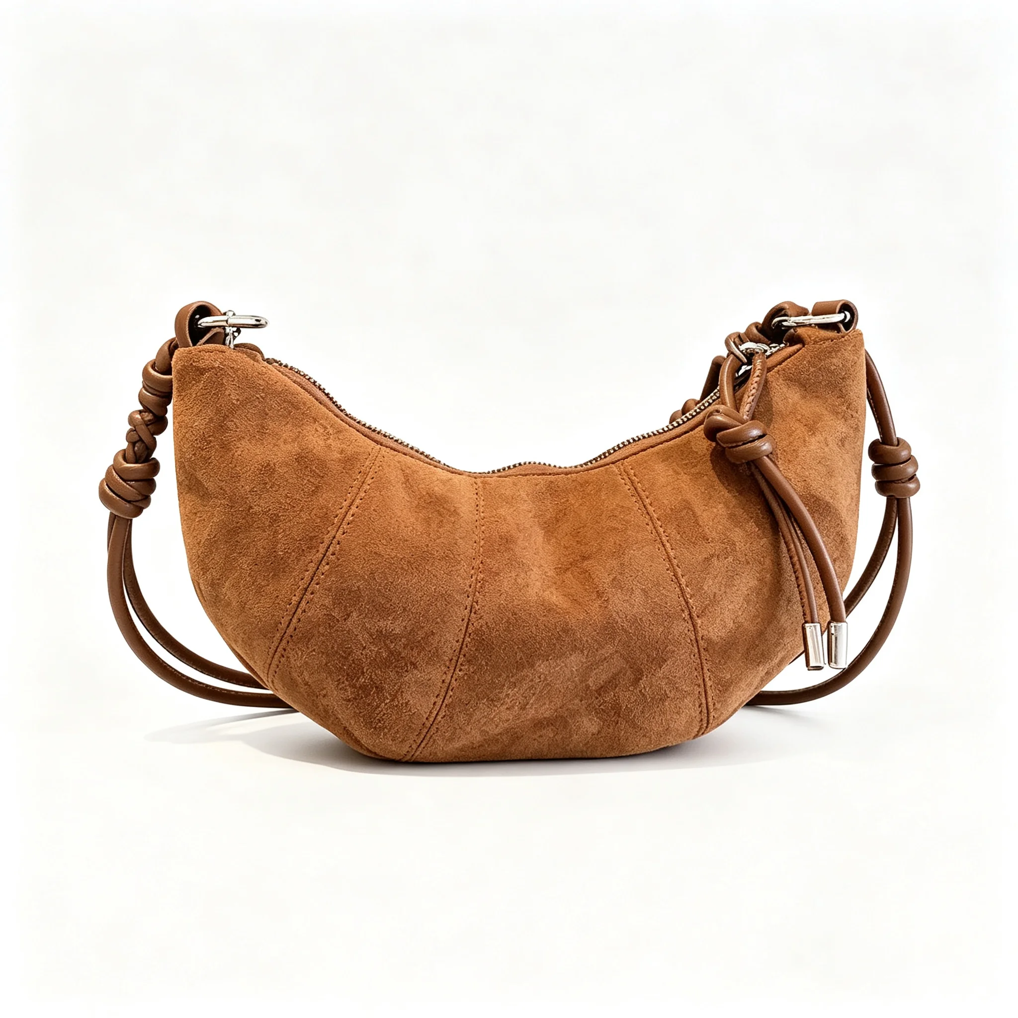 Red Green Yellow Brown Vintage Suede Crescent Croissant Autumn and Winter for Women Braided Knot Shoulder Bag Crossbody Purse
