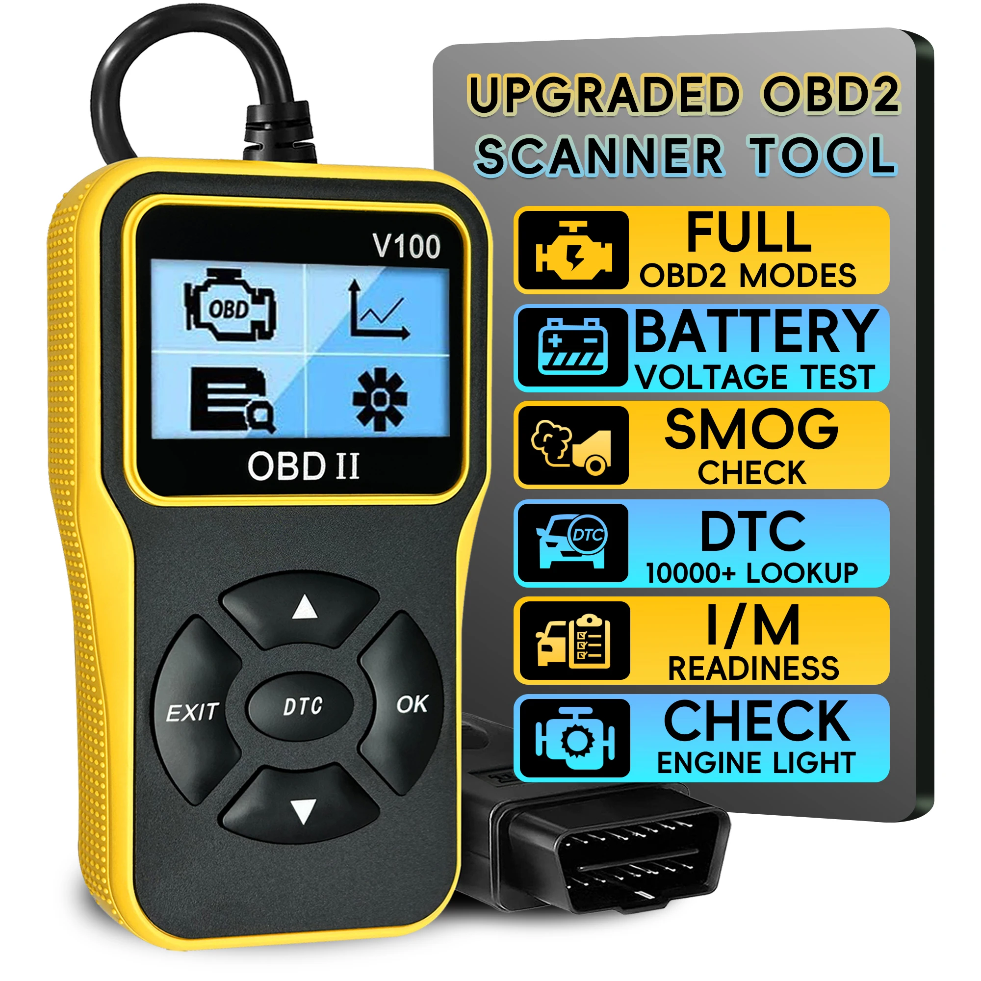 OBD2 스캐너 진단 도구, 리셋 기능이 있는 자동 점검 엔진 코드 리더, 향상된 OBDII/EOBD 자동차 스캔 도구 