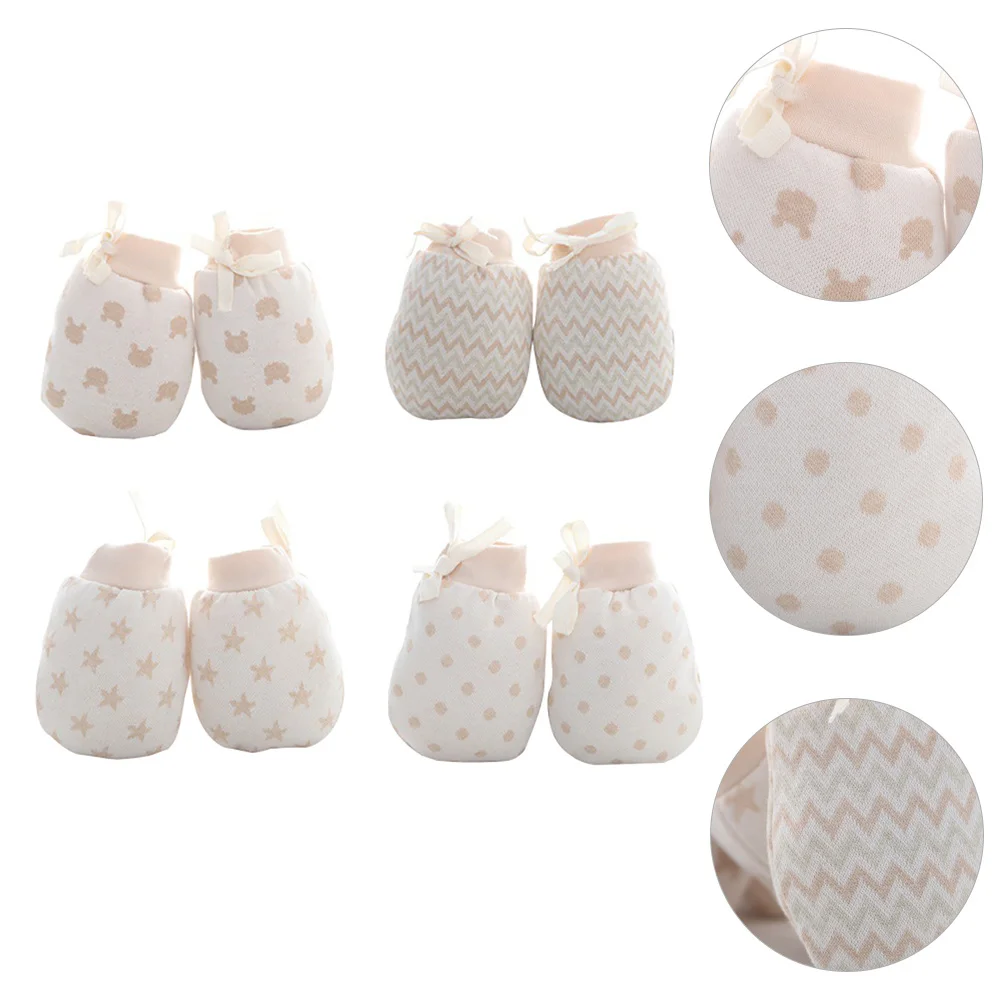 

4 пары детских перчаток против царапин, зимние теплые варежки, мягкие хлопковые защитные перчатки для новорожденных, регулируемые запястья