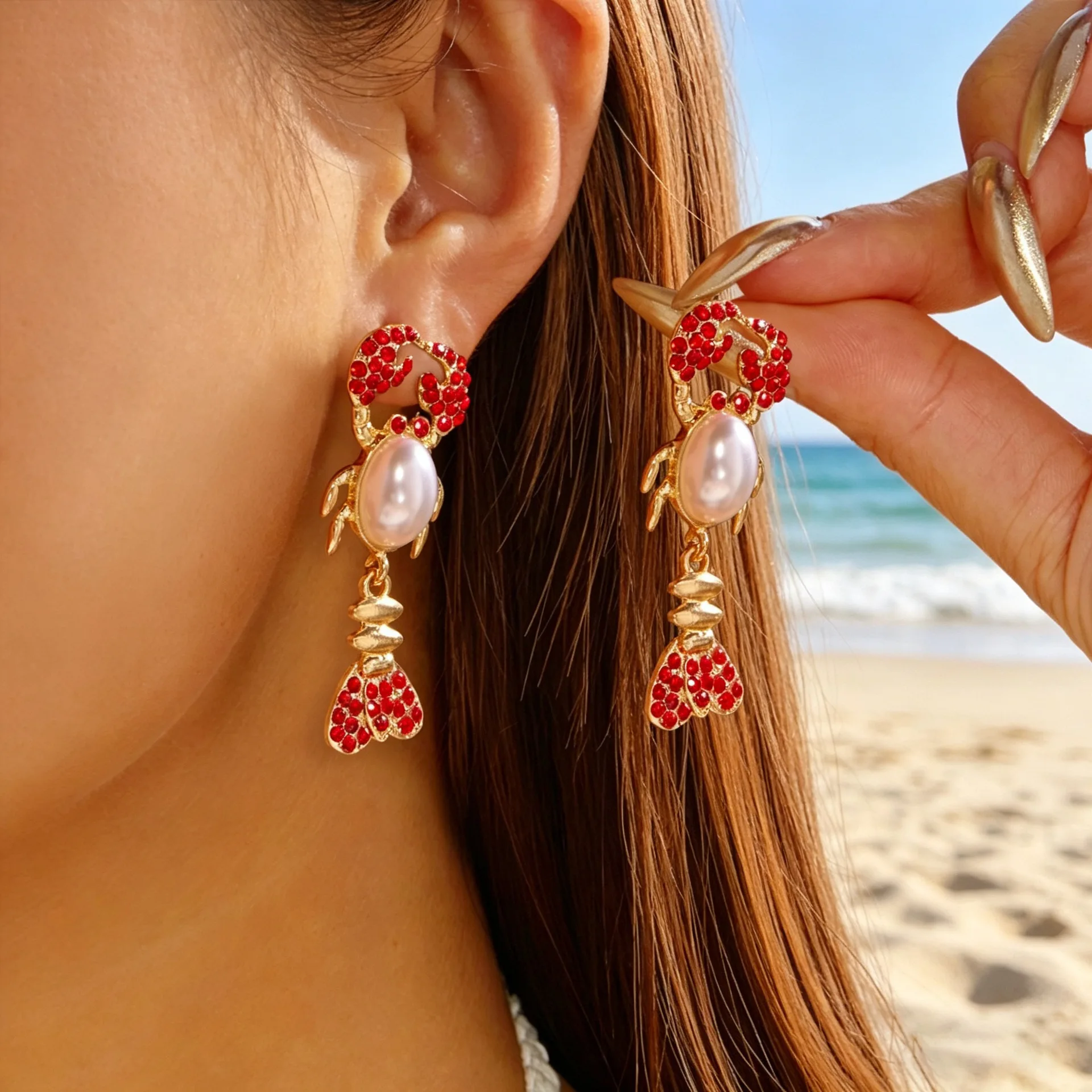 Fashion Personality Diamond Crayfish Earrings Wind Cross-border Exaggerated Animal Earrings Fashion Trend Hot Sale