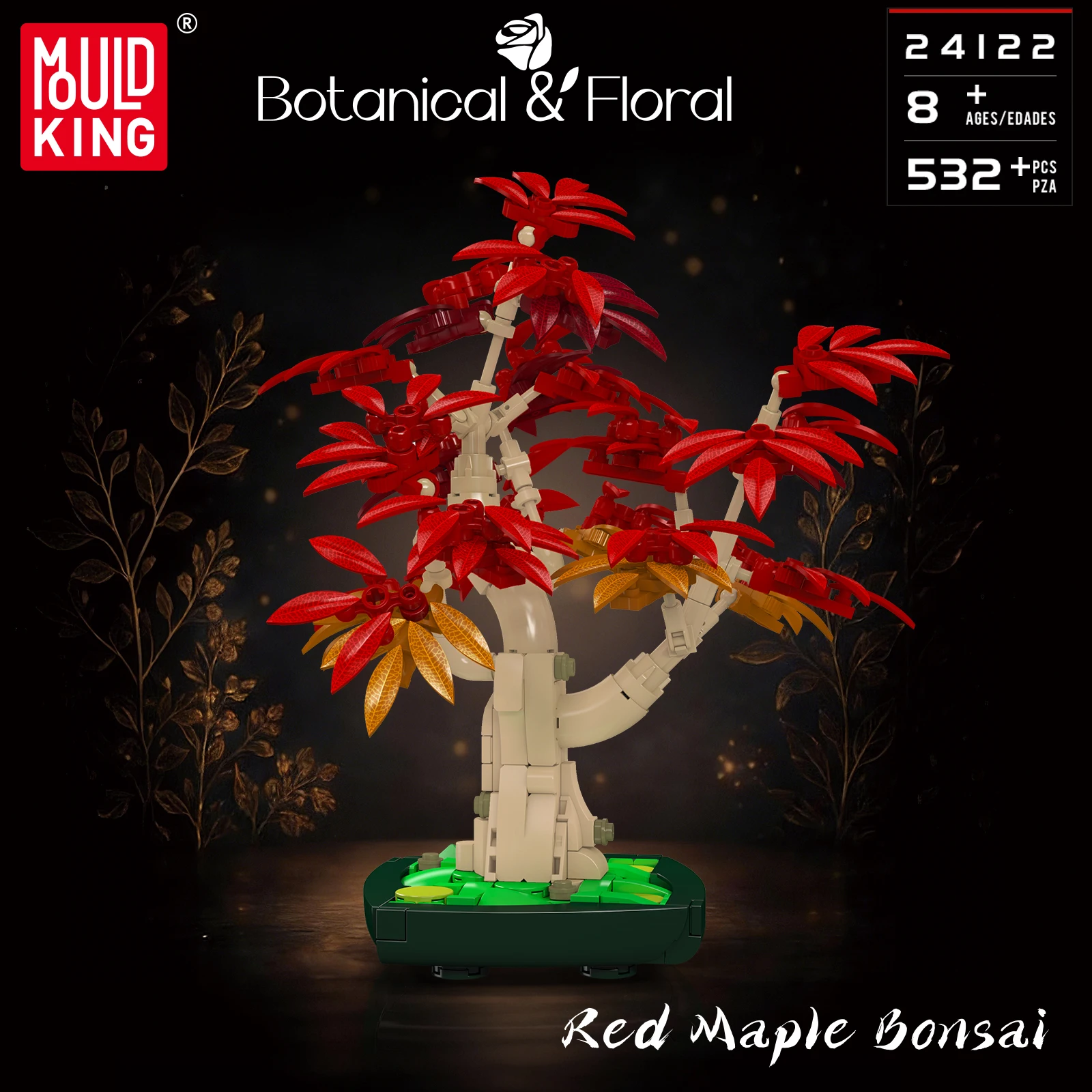 532PCS Potted Maple Tree Mould King 24122 Simulation Red Maple Bonsai Model Building Blocks Assembly Toys Gifts Desk Ornaments