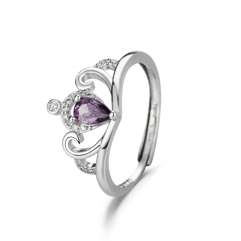Ellie Princess Crown Ring For Women Fashion Wedding Jewelry Accessories Gift Silver Plated Adjustable Crown Heart Princess Ring