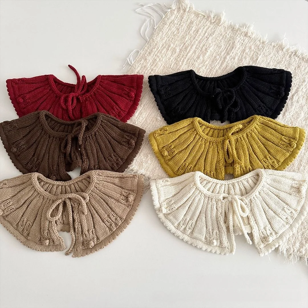 شال كوري محبوك يدويًا للأطفال بياقة مزيفة عتيقة للربط للفتيات إكسسوار ديكور أنيق للشتاء