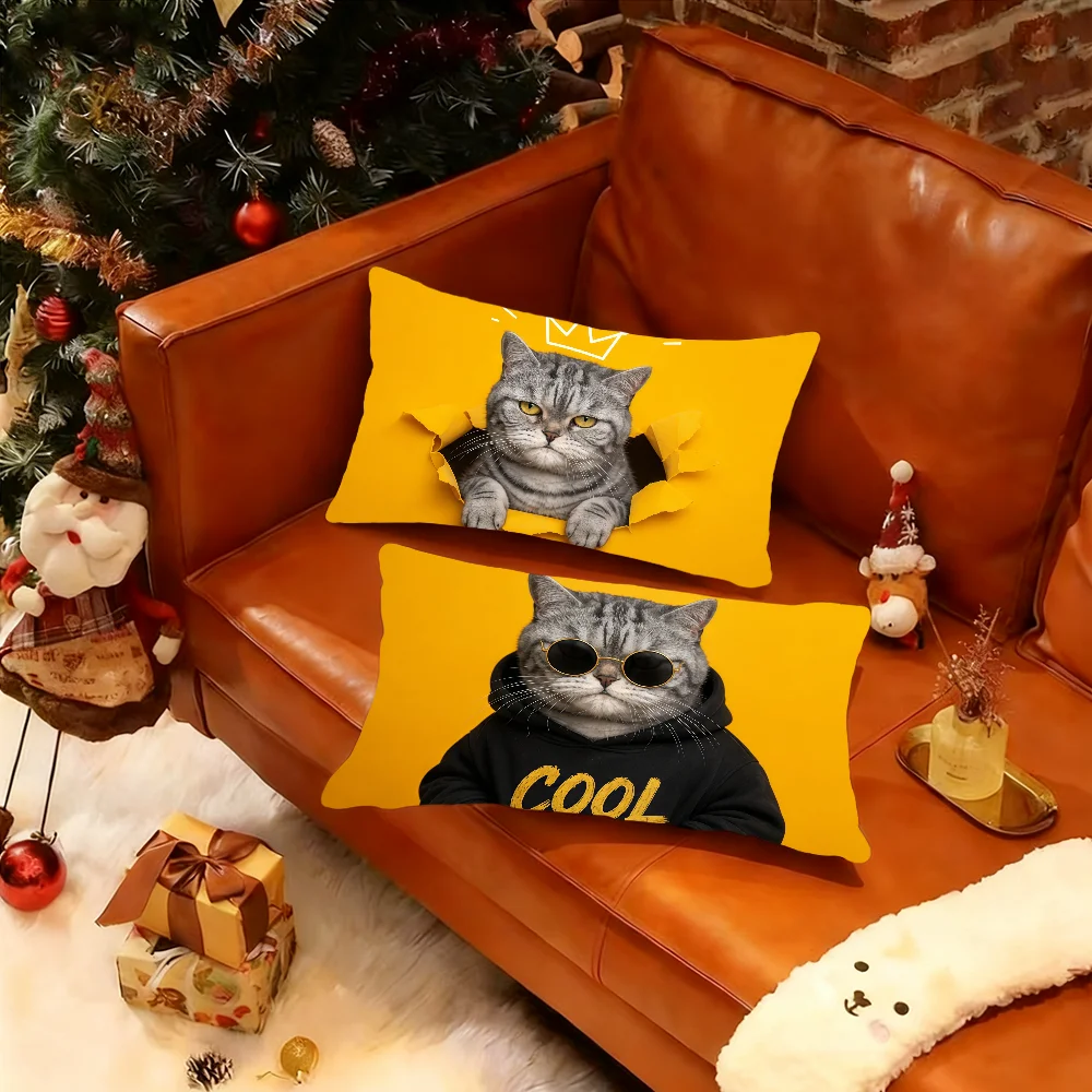 Angry Cat Cushion Cover Rectangle Pillow Case Printing Bedside Sofa Room Home Decoration Pillowcase