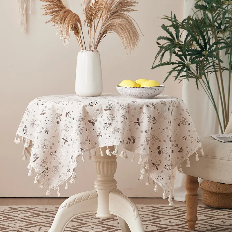 New Small Floral Tablecloth Cotton Linen Small Fresh Dust-proof and Heat-insulating Household Dining Table Cloth Tea Table Cloth