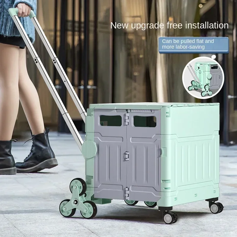 Folding Outdoor Portable Shopping Carts Hand Pushing Picnic Camping Trolley Basket Trolley Pull Rod Rear Vegetable Shopping Cart