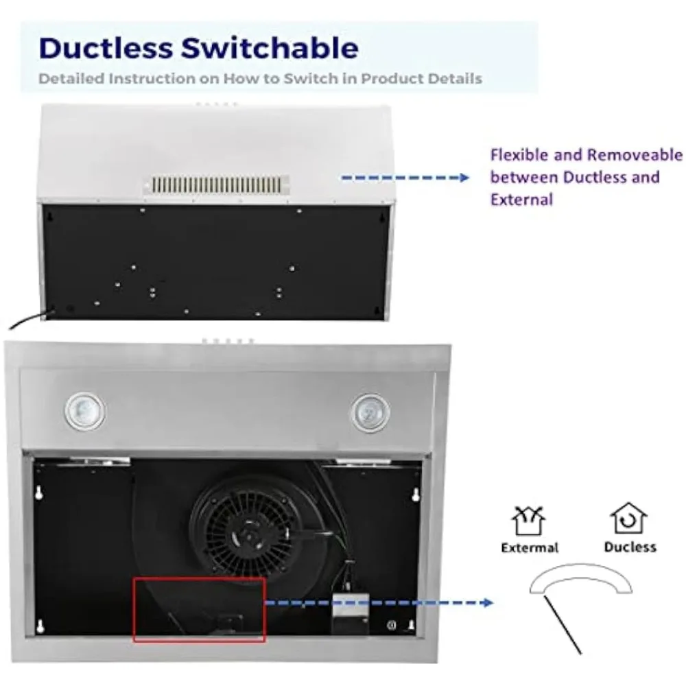 500cfm unter Schrank Dunstabzugshaube mit 3 Geschwindigkeit stufen, mechanische Tasten steuerung, spülmaschinen freundliche Prall filter, LED