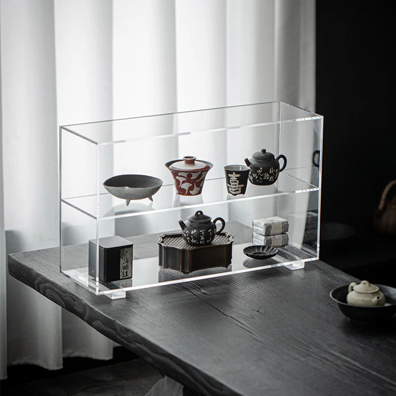 

Grass and wood temple acrylic tea set rack household transparent tea set storage rack teacup teapot display
