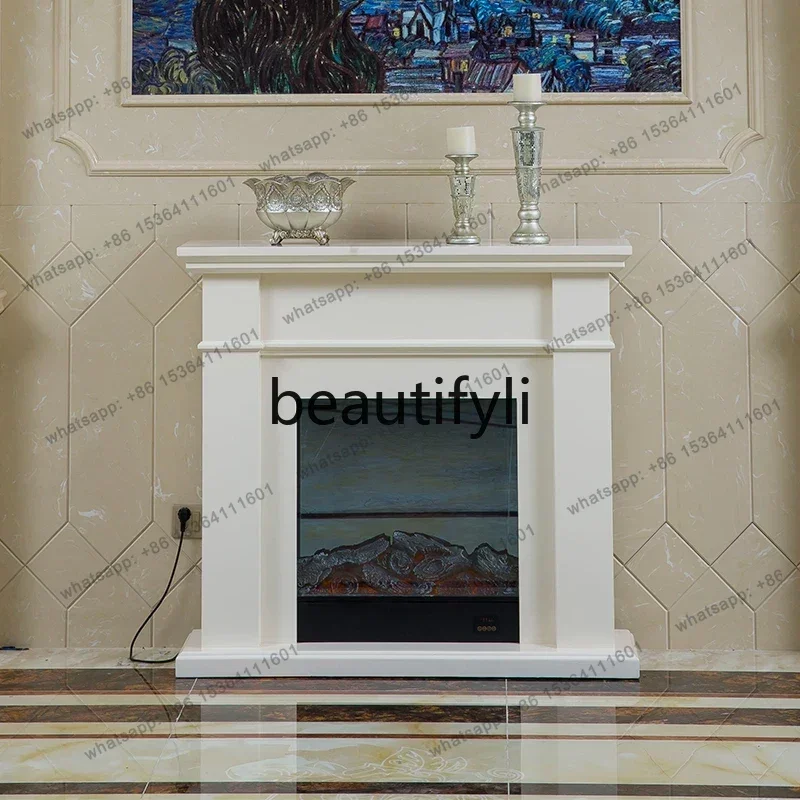 LXSolid wood fireplace cabinet ivory white mantel electronic decorative fireplaceSSS