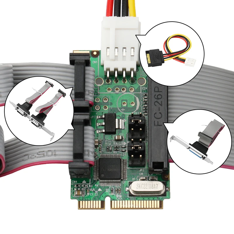 

For MiniPCIE Two Series and One Parallel RS232 Serial Port COM Port LPT Printer DB9 Pin DB25 Pin Expansion Card WCH